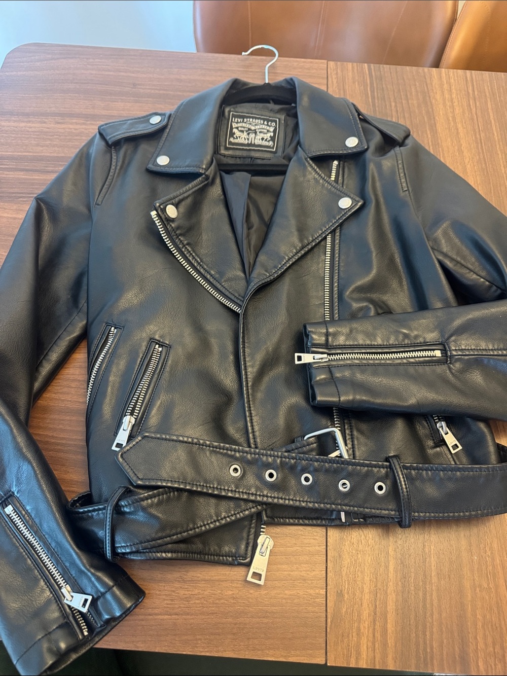 Levi's Black Leather Moto Jacket with Silver Hardware
